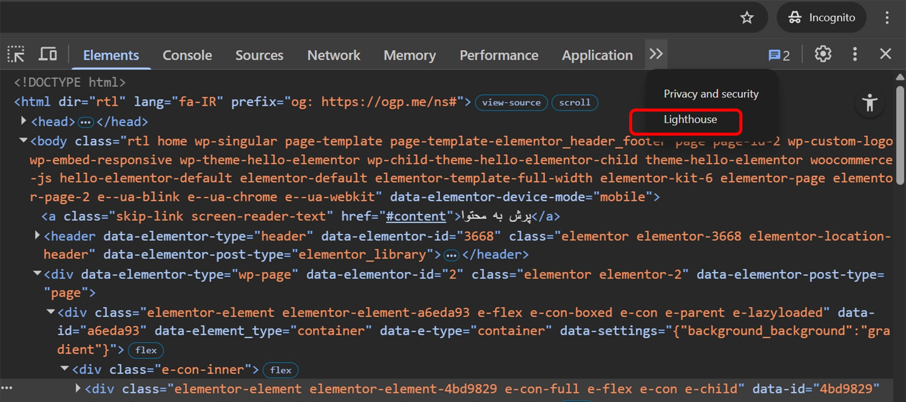 lighthouse tab inspect 2